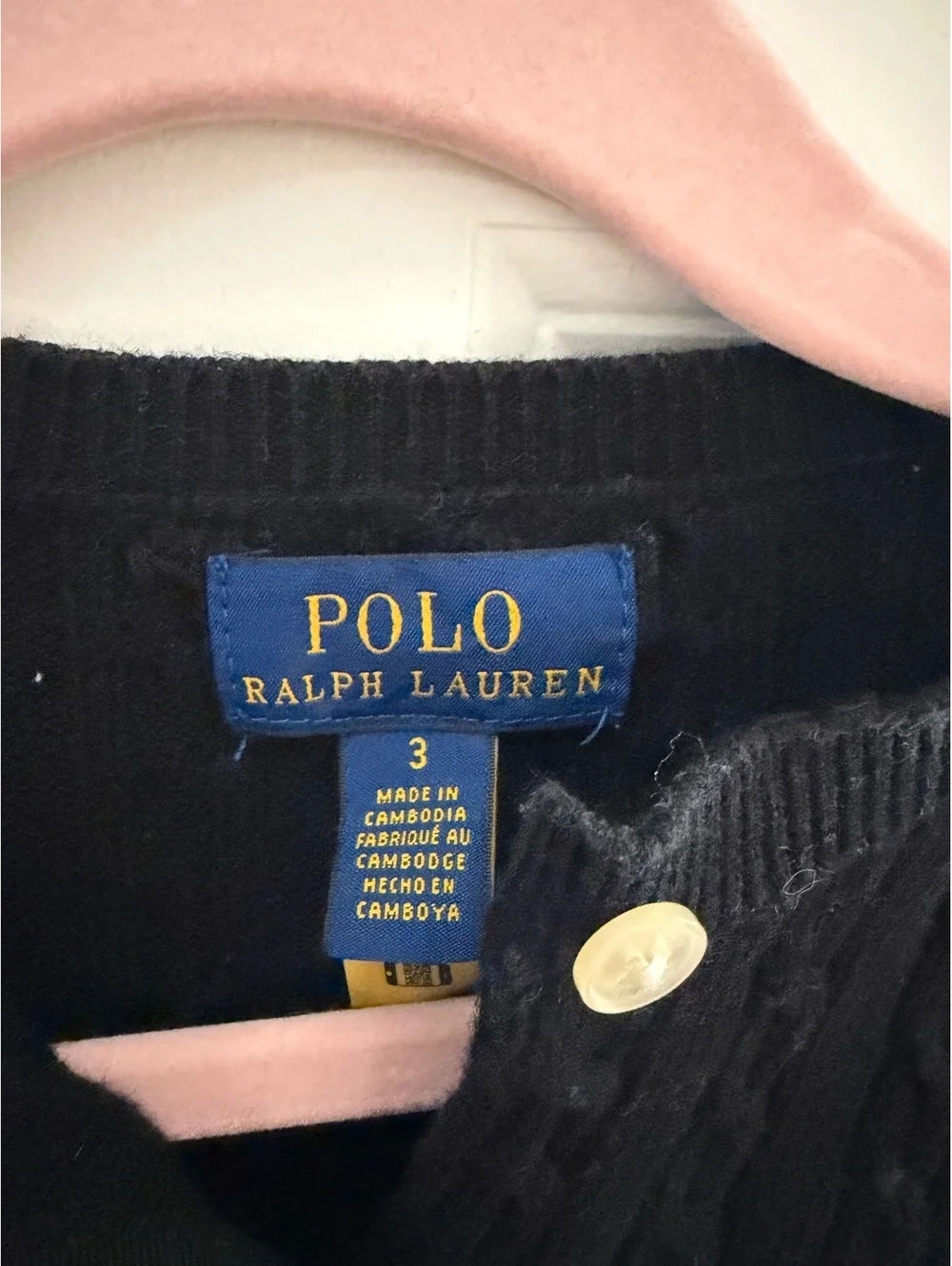 Polo Ralph Lauren Girls Cable Knit Cardigan Black Red Pony Size 3T